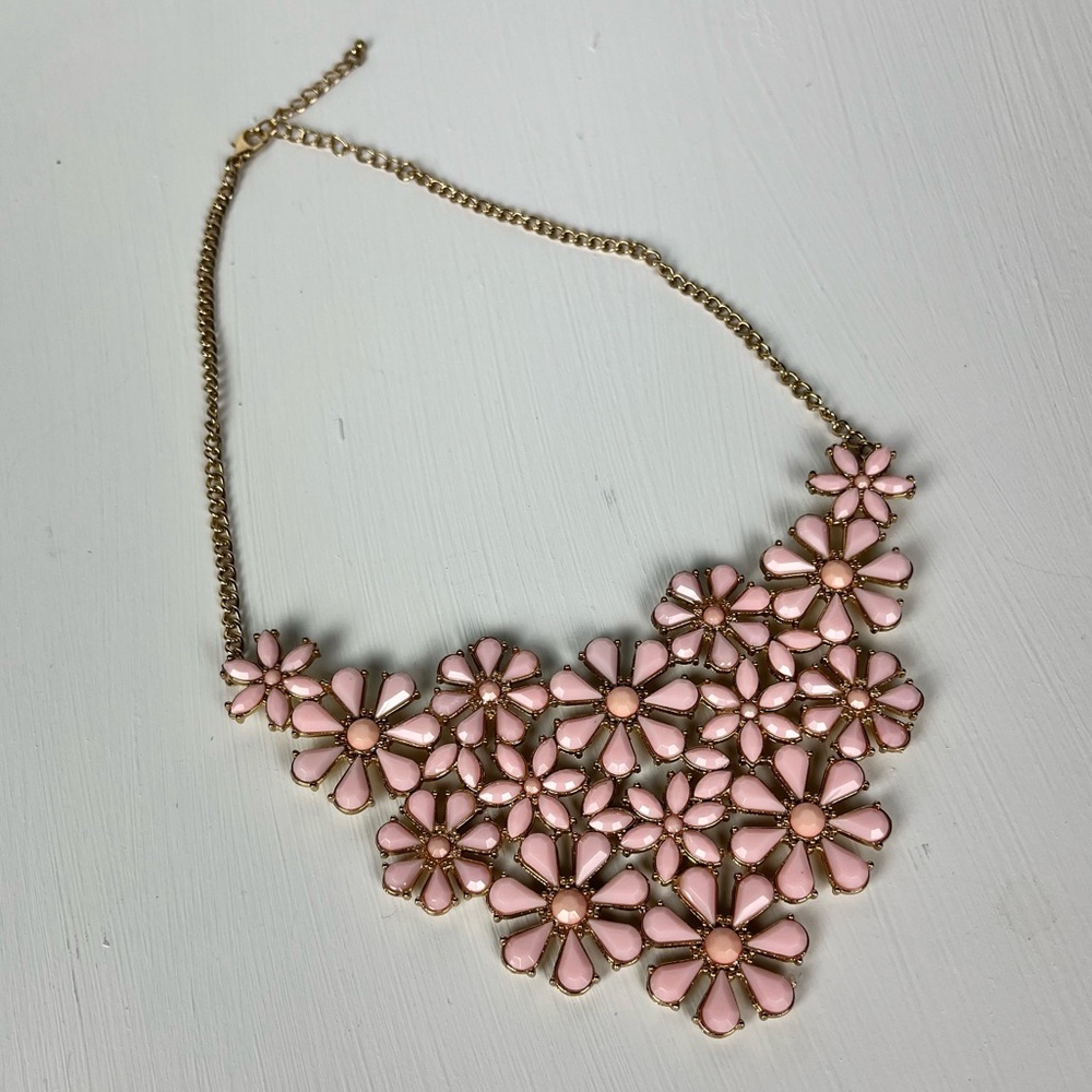 Pink Floral Statement Bib Necklace